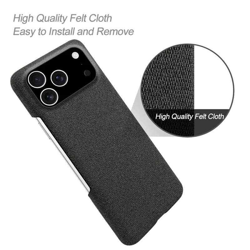 For iPhone 17 Pro hoesje met stofstructuur, krasbestendig, beschermmiddel met PC-achterkant - Zwart