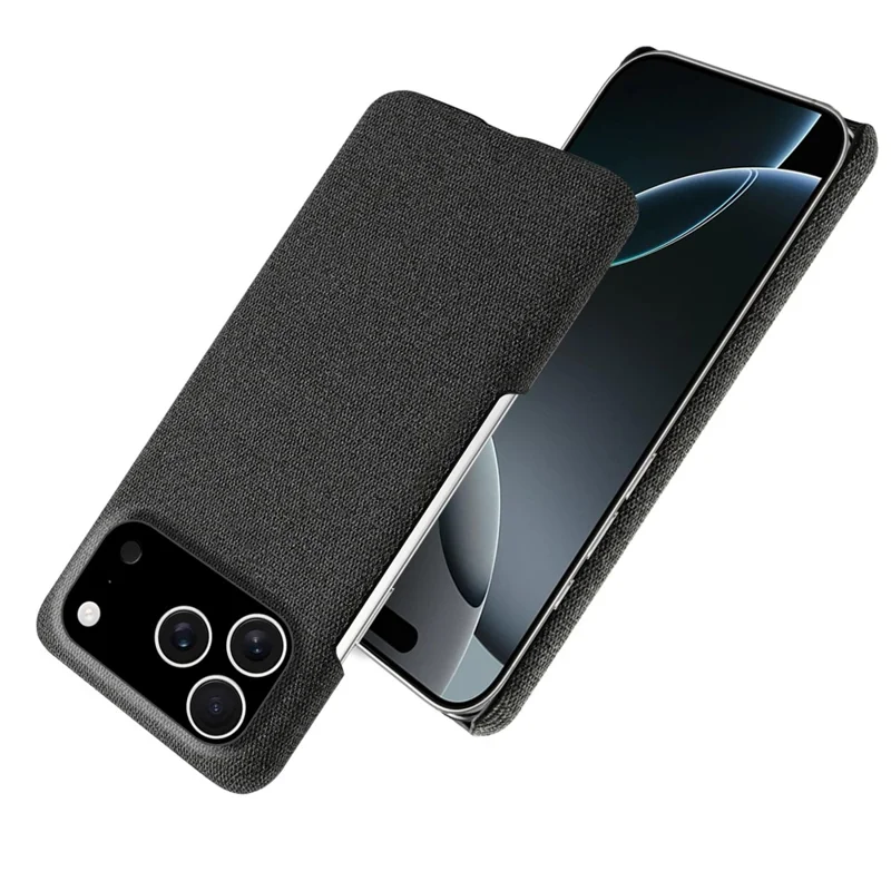 For iPhone 17 Pro hoesje met stofstructuur, krasbestendig, beschermmiddel met PC-achterkant - Zwart