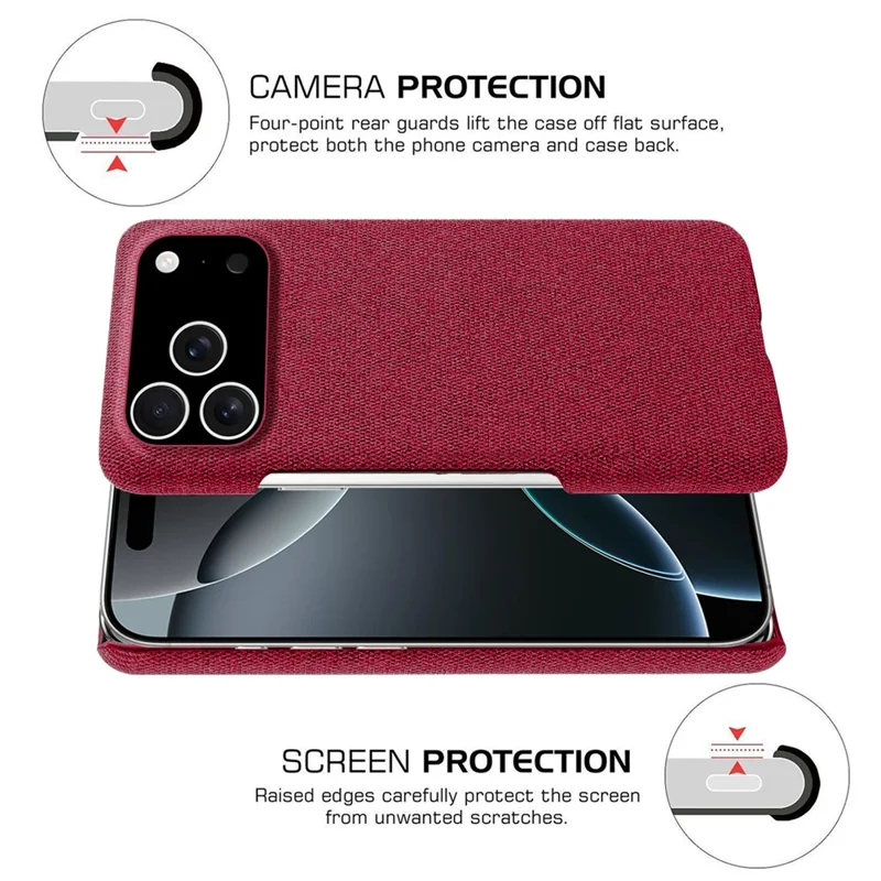 For iPhone 17 Pro hoesje met stofstructuur, krasbestendig, beschermmende PC-achterkant - Rood