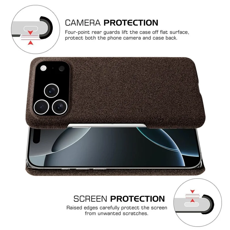 For iPhone 17 Pro Phone Case Cloth Texture Anti-Scratch Protective PC Back Cover - Brown