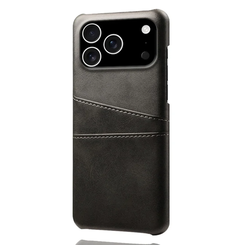 Étui pour iPhone 17 Pro avec Double Emplacement pour Cartes en Cuir PU + Coque Rigide en PC - Noir