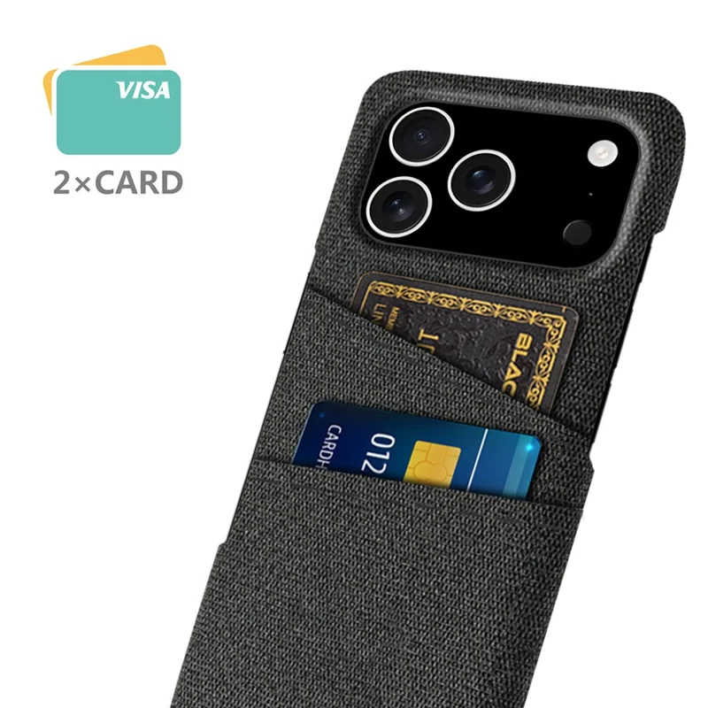 Capa para iPhone 17 Pro em tecido + Capa de telefone rígida em PC com dois slots para cartão - Preto