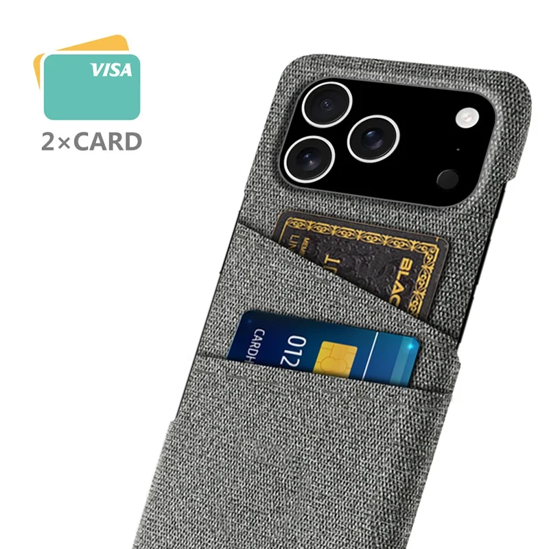 For iPhone 17 Pro Case Cloth + Hard PC Phone Cover with Dual Card Slots - Grey