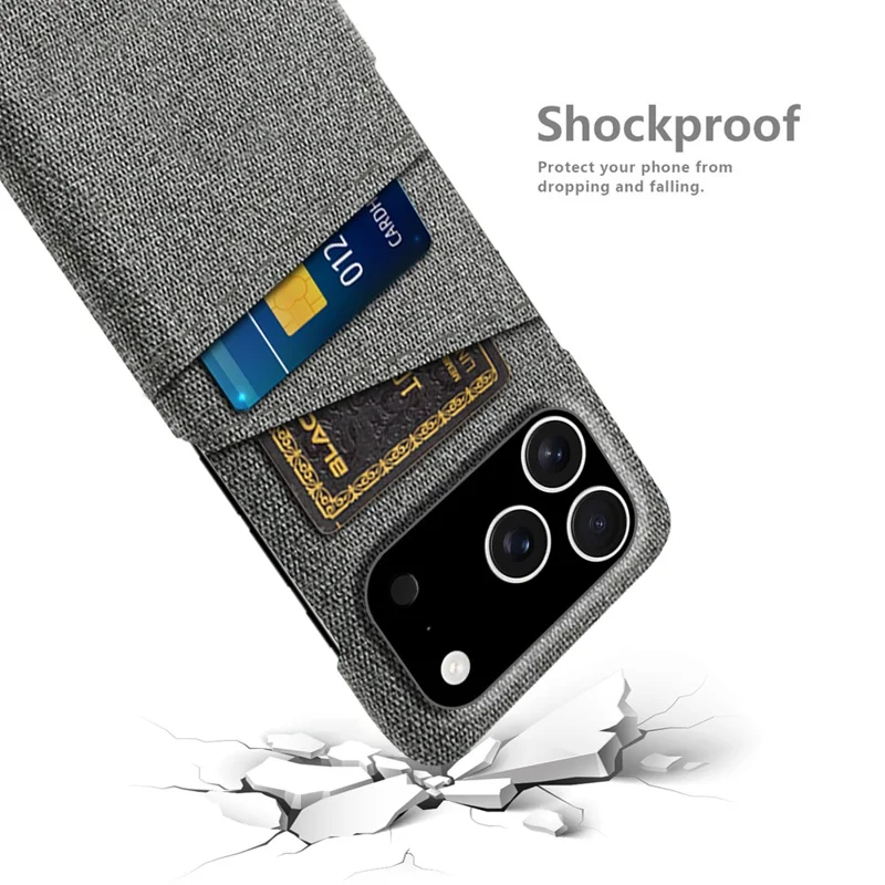 For iPhone 17 Pro Case Cloth + Hard PC Phone Cover with Dual Card Slots - Grey