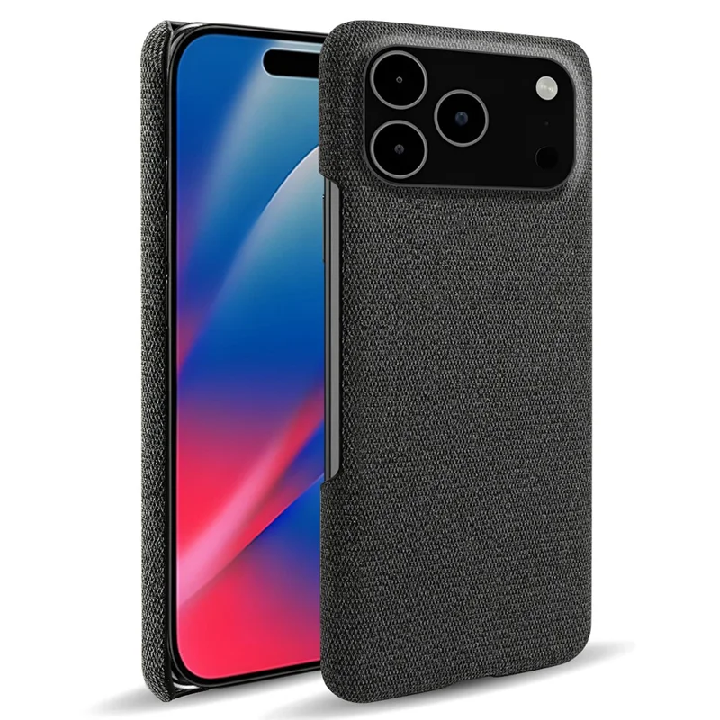 Étui pour iPhone 17 Pro Max Texture de Tissu Antidérapant Coque de Protection en PC - Noir