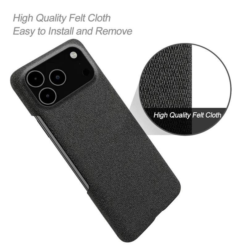 Étui pour iPhone 17 Pro Max Texture de Tissu Antidérapant Coque de Protection en PC - Noir