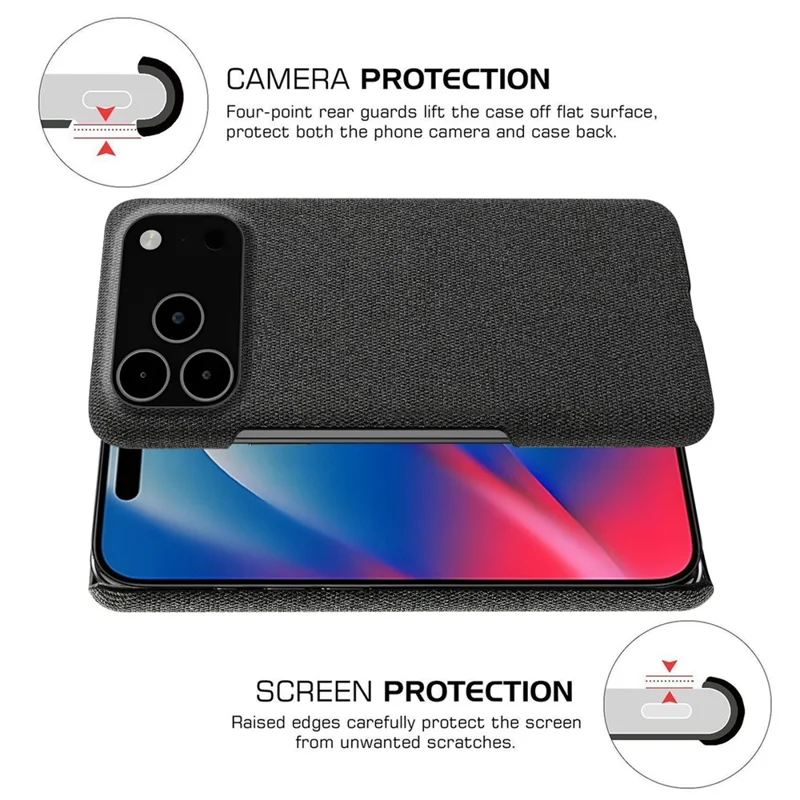 Étui pour iPhone 17 Pro Max Texture de Tissu Antidérapant Coque de Protection en PC - Noir
