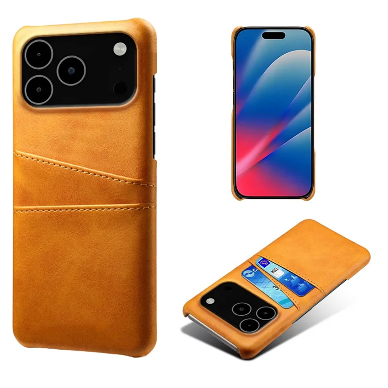 Für iPhone 17 Pro Max Hülle mit doppeltem Kartenfach aus Kunstleder + robuster PC-Handyhülle - Orange