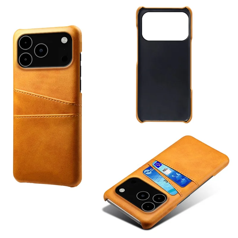 Für iPhone 17 Pro Max Hülle mit doppeltem Kartenfach aus Kunstleder + robuster PC-Handyhülle - Orange