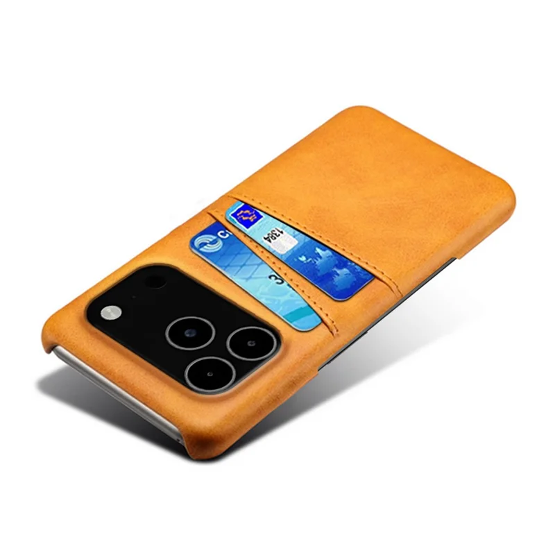 Für iPhone 17 Pro Max Hülle mit doppeltem Kartenfach aus Kunstleder + robuster PC-Handyhülle - Orange
