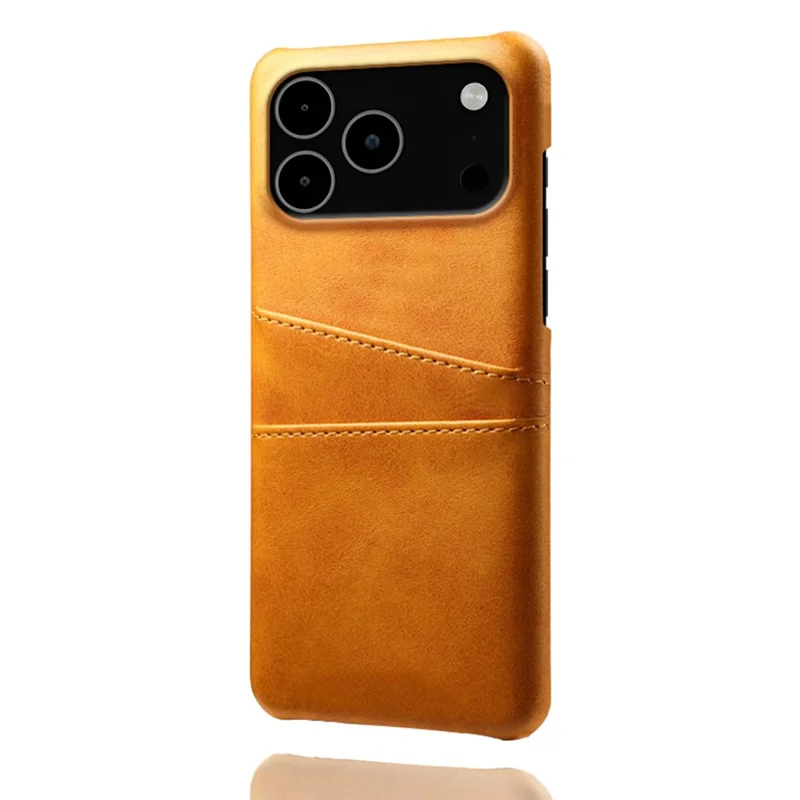 Für iPhone 17 Pro Max Hülle mit doppeltem Kartenfach aus Kunstleder + robuster PC-Handyhülle - Orange