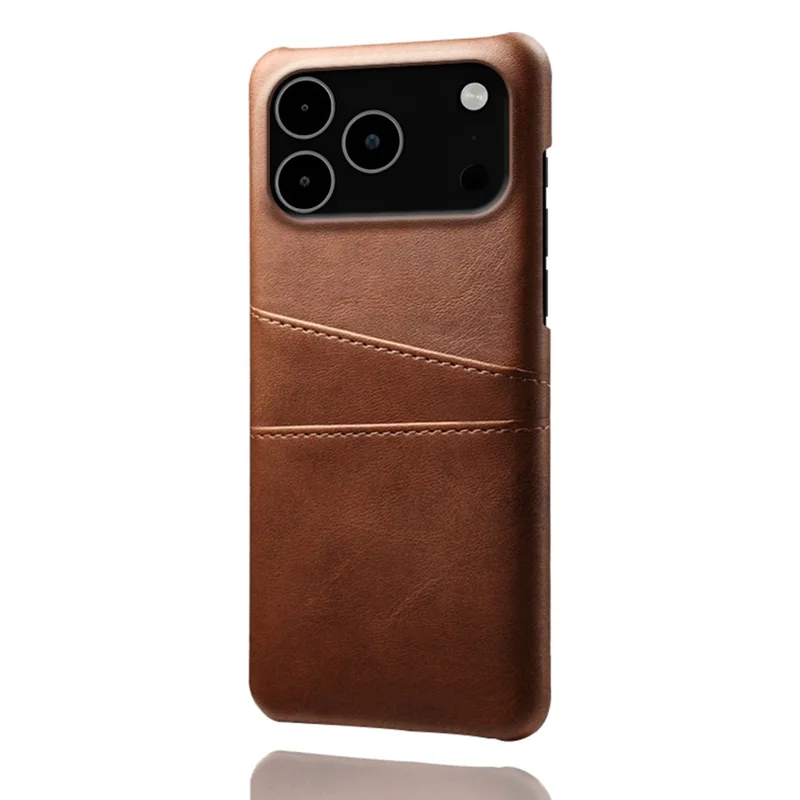 For iPhone 17 Pro Max Case Dual Card Slots PU Leather + Hard PC Phone Cover - Brown