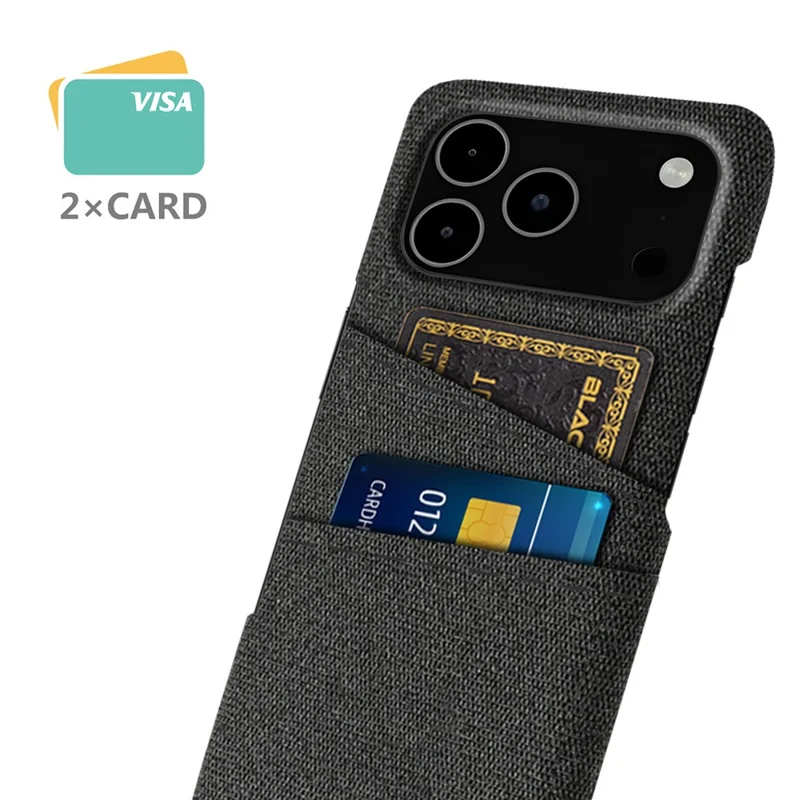 Capa para iPhone 17 Pro Max com Tecido + Capa Rígida de PC com Dois Compartimentos para Cartão - Preto