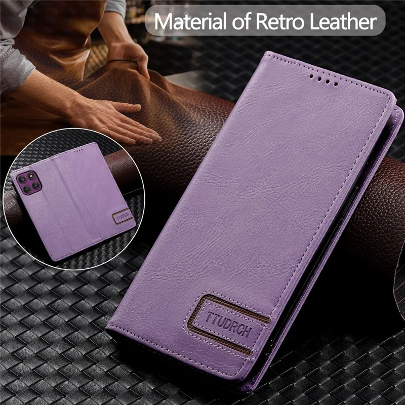 TTUDRCH Style 007 For Motorola Edge 60 Pro 5G Leather Case RFID Blocking Wallet Stand Phone Cover - Purple