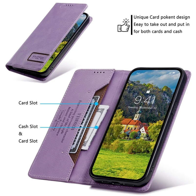 TTUDRCH Style 007 For Motorola Edge 60 Pro 5G Leather Case RFID Blocking Wallet Stand Phone Cover - Purple