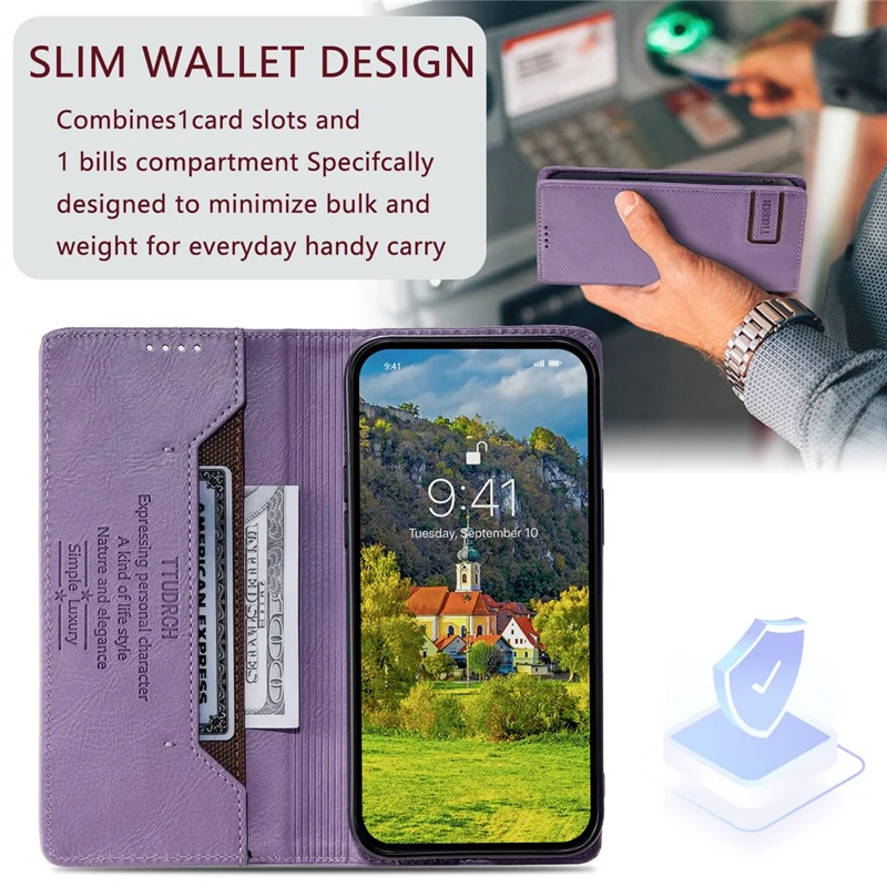 TTUDRCH Style 007 For Motorola Edge 60 Pro 5G Leather Case RFID Blocking Wallet Stand Phone Cover - Purple