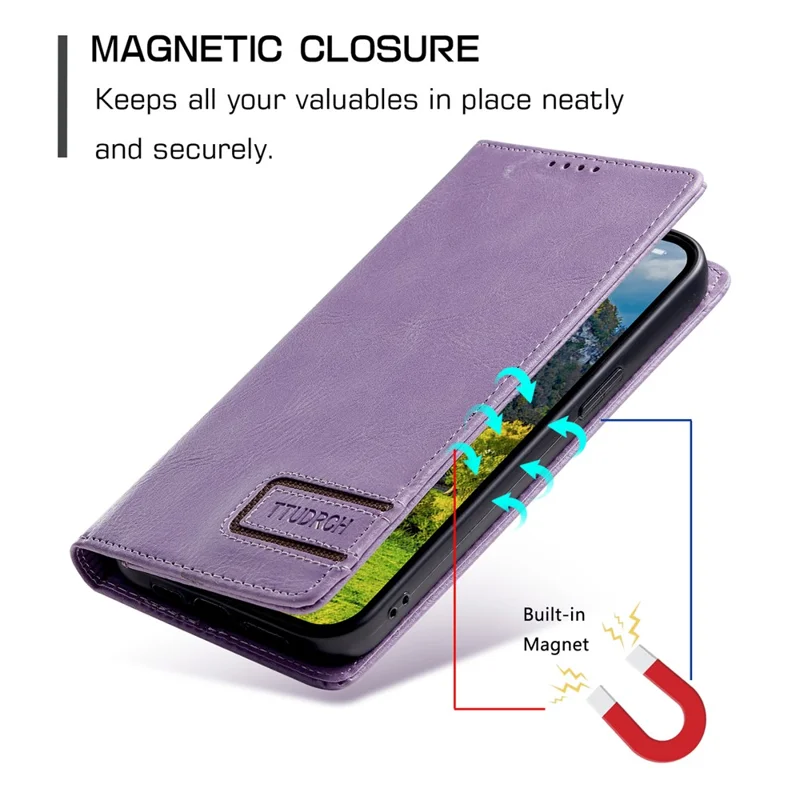 TTUDRCH Style 007 For Motorola Edge 60 Pro 5G Leather Case RFID Blocking Wallet Stand Phone Cover - Purple