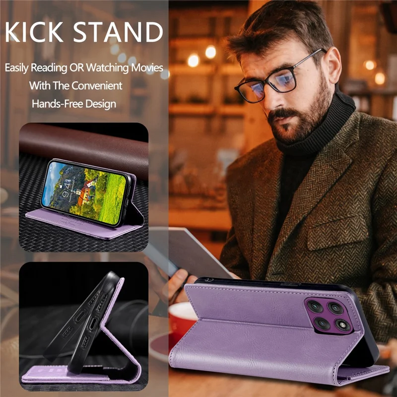 TTUDRCH Style 007 For Motorola Edge 60 Pro 5G Leather Case RFID Blocking Wallet Stand Phone Cover - Purple