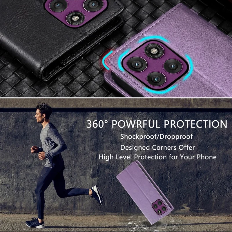 TTUDRCH Style 007 For Motorola Edge 60 Pro 5G Leather Case RFID Blocking Wallet Stand Phone Cover - Purple