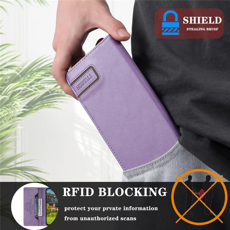 TTUDRCH Style 007 For Motorola Edge 60 Pro 5G Leather Case RFID Blocking Wallet Stand Phone Cover - Purple