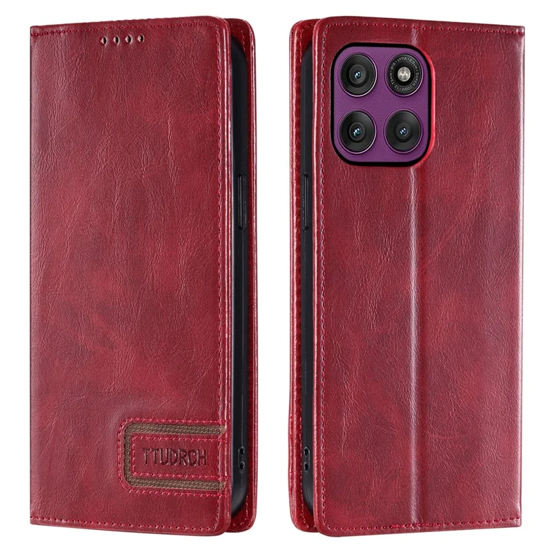 TTUDRCH Style 007 For Motorola Edge 60 Pro 5G Leather Case RFID Blocking Wallet Stand Phone Cover - Wine Red