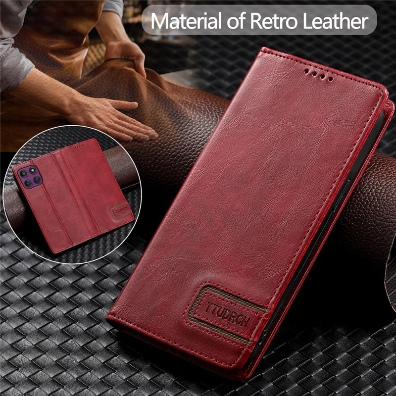 TTUDRCH Style 007 For Motorola Edge 60 Pro 5G Leather Case RFID Blocking Wallet Stand Phone Cover - Wine Red