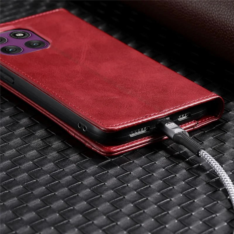 TTUDRCH Style 007 For Motorola Edge 60 Pro 5G Leather Case RFID Blocking Wallet Stand Phone Cover - Wine Red