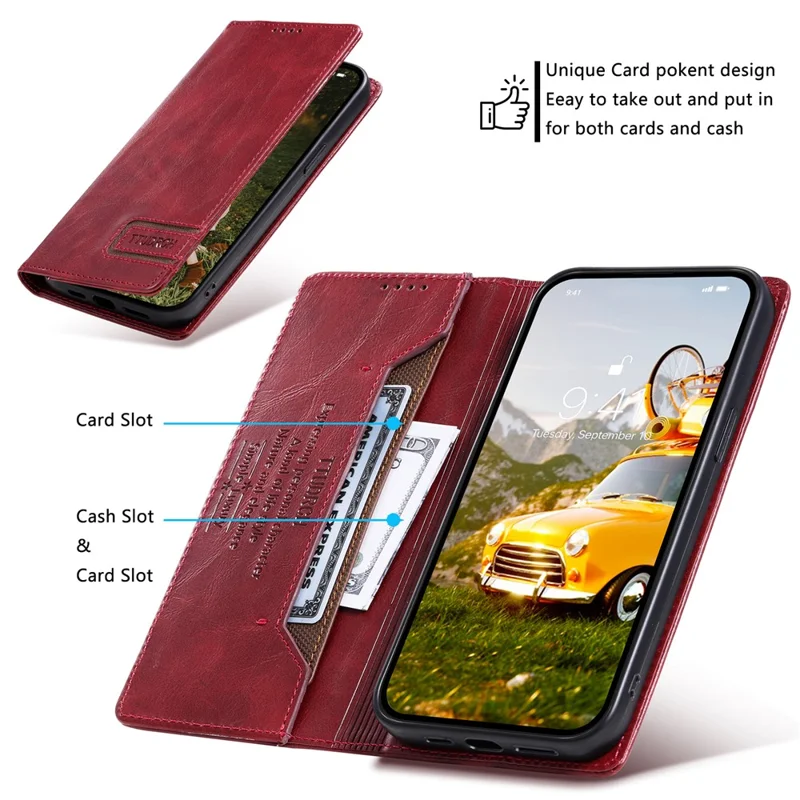 TTUDRCH Style 007 For Motorola Edge 60 Pro 5G Leather Case RFID Blocking Wallet Stand Phone Cover - Wine Red