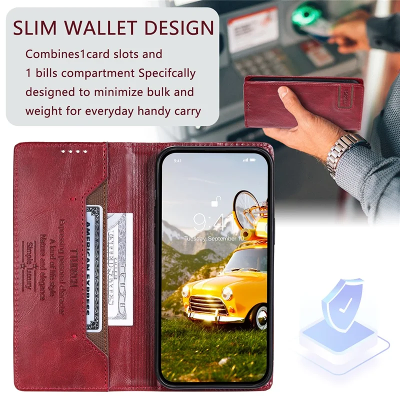 TTUDRCH Style 007 For Motorola Edge 60 Pro 5G Leather Case RFID Blocking Wallet Stand Phone Cover - Wine Red