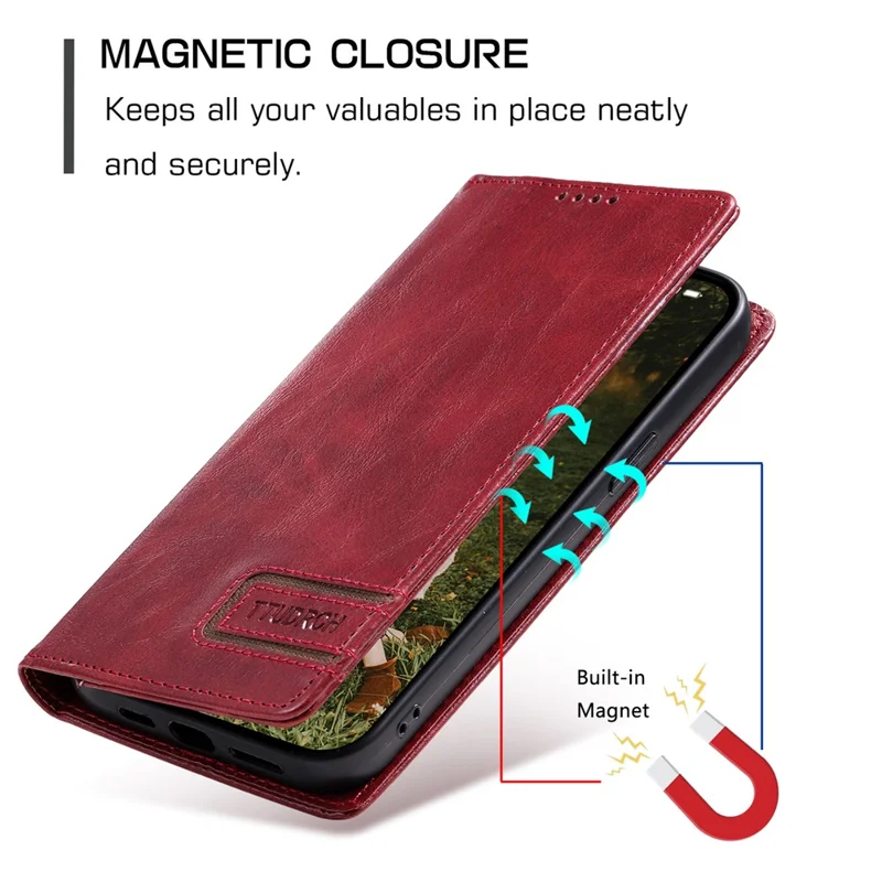 TTUDRCH Style 007 For Motorola Edge 60 Pro 5G Leather Case RFID Blocking Wallet Stand Phone Cover - Wine Red