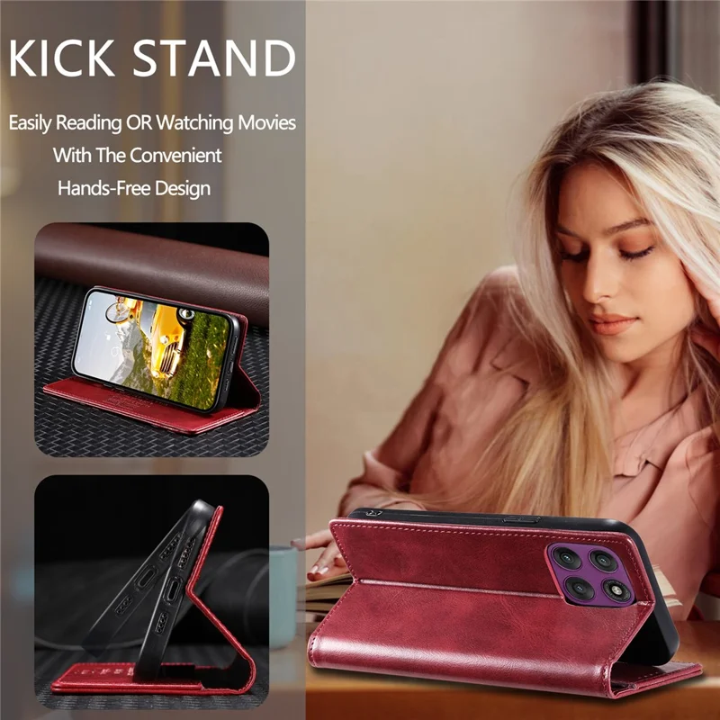 TTUDRCH Style 007 For Motorola Edge 60 Pro 5G Leather Case RFID Blocking Wallet Stand Phone Cover - Wine Red