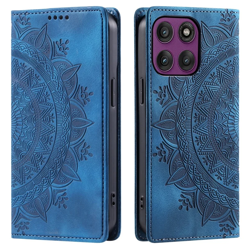 For Motorola Edge 60 Pro 5G Case Magnetic Closing Leather Phone Cover Pattern Imprinted - Blue