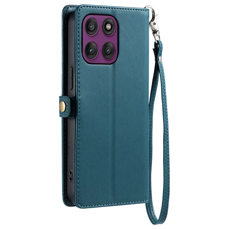 For Motorola Edge 60 Pro 5G Leather Case with Wrist Strap Wallet Stand Phone Cover - Blackish Green