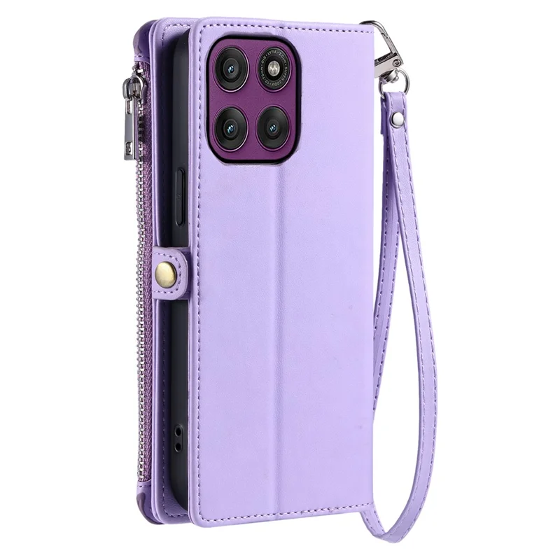 For Motorola Edge 60 Pro 5G Case TPU + PU Leather Wallet Phone Cover with Wrist Strap - Purple