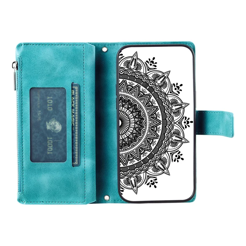 For Motorola Edge 60 Pro 5G Wallet Case Mandala Flower Pattern PU Leather Phone Cover with Wrist Strap - Mint Green