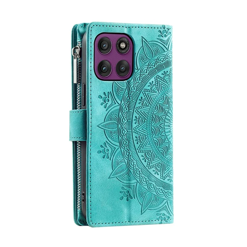 For Motorola Edge 60 Pro 5G Wallet Case Mandala Flower Pattern PU Leather Phone Cover with Wrist Strap - Mint Green