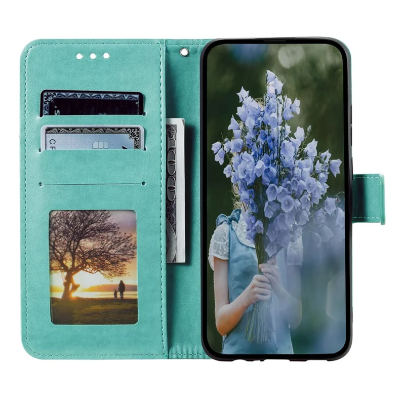 For Motorola Edge 60 Pro 5G Stand Case Imprinted Totem PU Leather Wallet Phone Cover with Wrist Strap - Mint Green