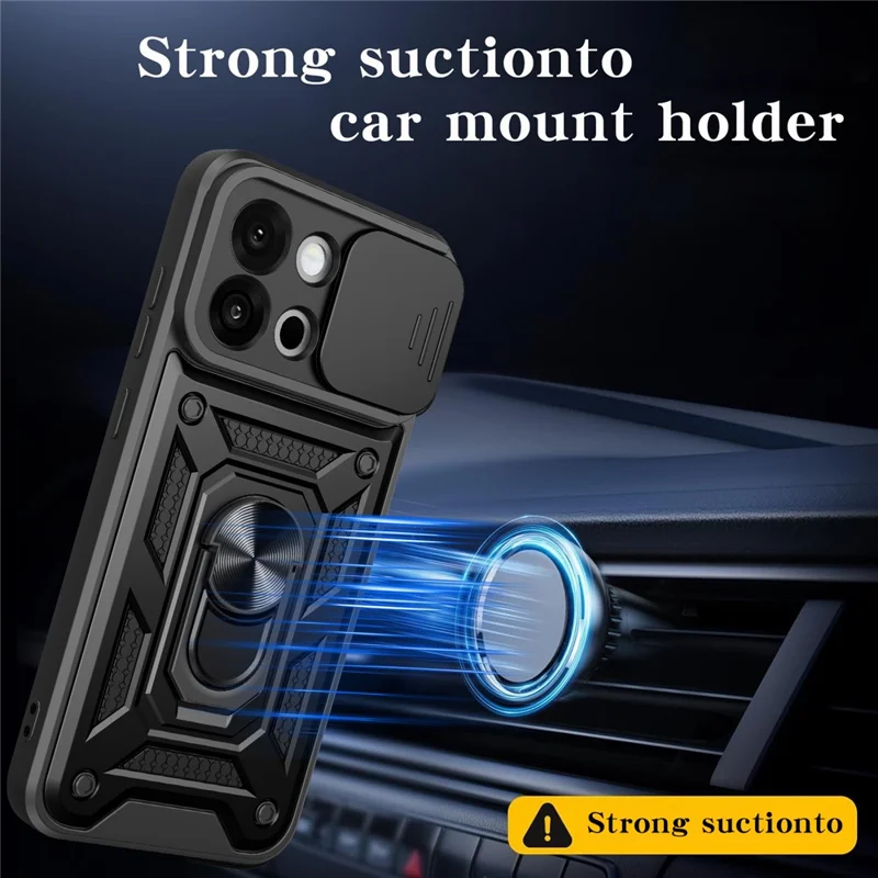 For OnePlus 13s 5G  /  13T 5G Case with Slide Camera Lid PC + TPU Kickstand Phone Cover - Black