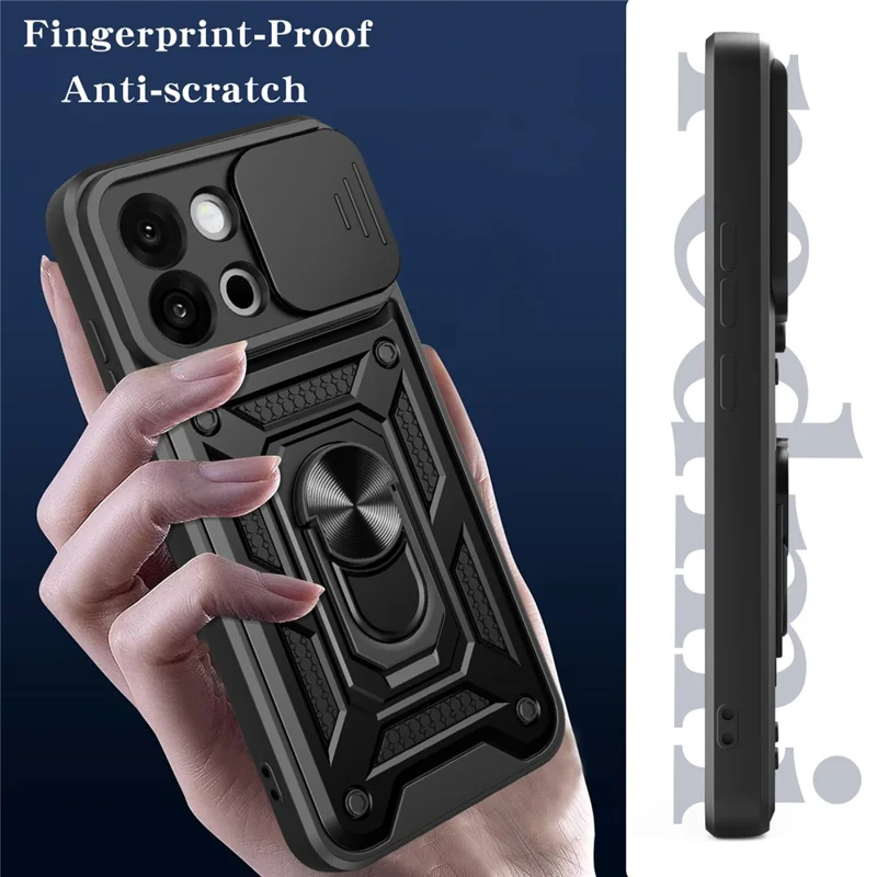 For OnePlus 13s 5G  /  13T 5G Case with Slide Camera Lid PC + TPU Kickstand Phone Cover - Black