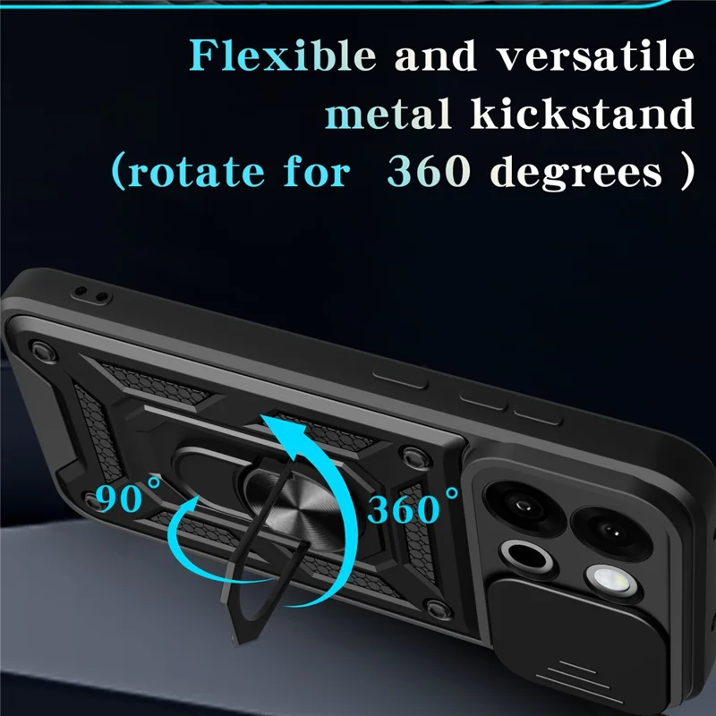 For OnePlus 13s 5G  /  13T 5G Case with Slide Camera Lid PC + TPU Kickstand Phone Cover - Black