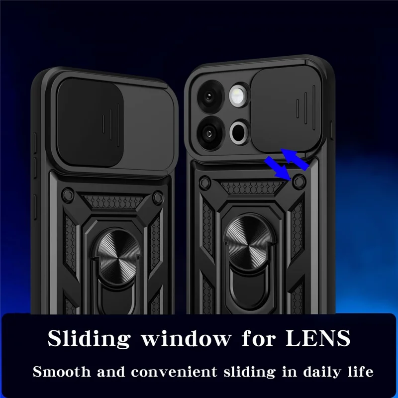 For OnePlus 13s 5G  /  13T 5G Case with Slide Camera Lid PC + TPU Kickstand Phone Cover - Black