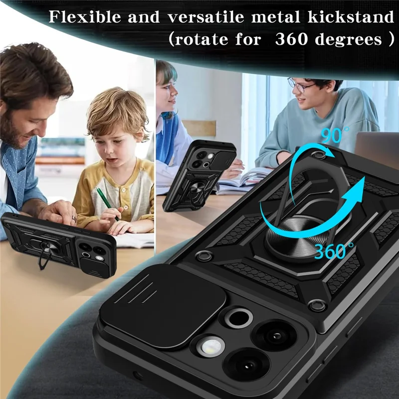 For OnePlus 13s 5G  /  13T 5G Case with Slide Camera Lid PC + TPU Kickstand Phone Cover - Black