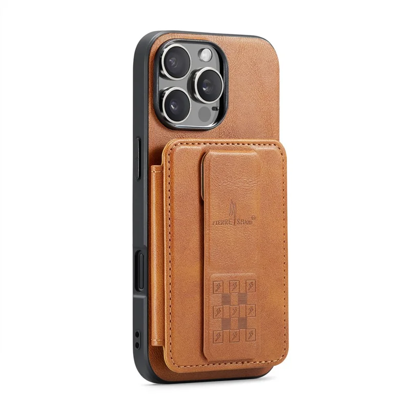 FIERRE SHANN 024 Étui pour iPhone 16 Pro Max avec Porte-cartes, Support et Texture Cuir Cirée + Coque de Téléphone en TPU - Marron