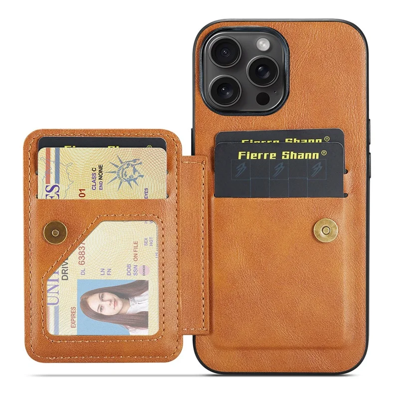 FIERRE SHANN 024 Étui pour iPhone 16 Pro Max avec Porte-cartes, Support et Texture Cuir Cirée + Coque de Téléphone en TPU - Marron