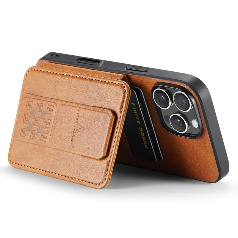 FIERRE SHANN 024 Étui pour iPhone 16 Pro Max avec Porte-cartes, Support et Texture Cuir Cirée + Coque de Téléphone en TPU - Marron
