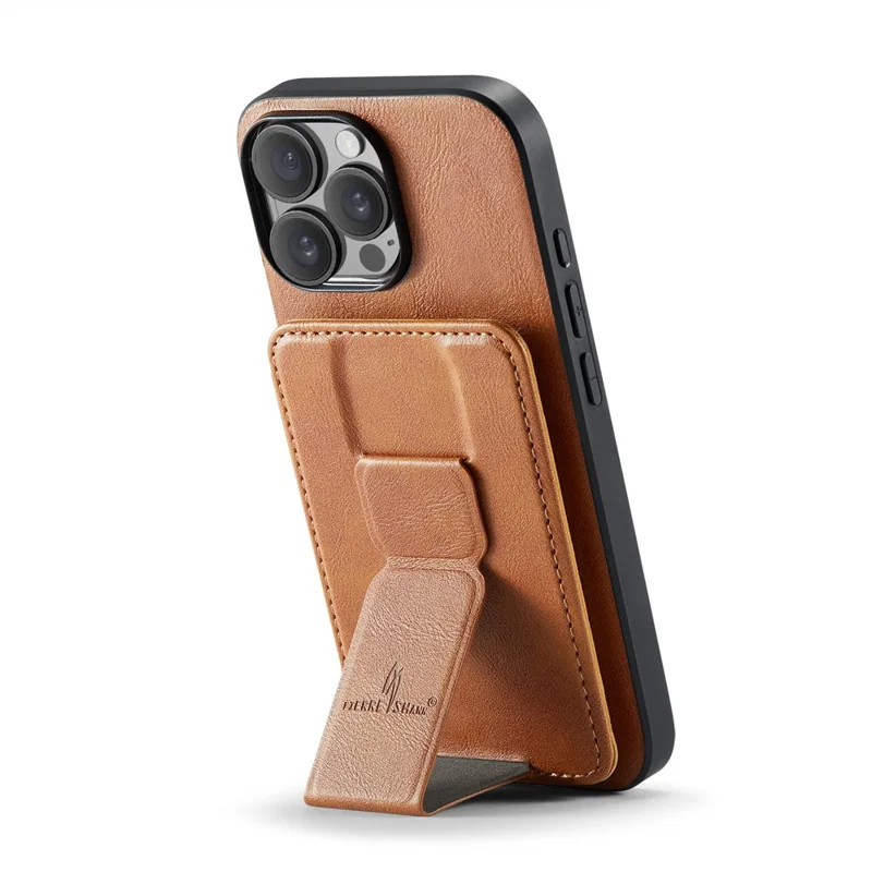 FIERRE SHANN 024 Étui pour iPhone 16 Pro Max avec Porte-cartes, Support et Texture Cuir Cirée + Coque de Téléphone en TPU - Marron