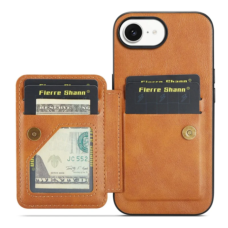 FIERRE SHANN 024 Handyhülle für iPhone 16e mit Kartenhalter, Ständer und Ledertextur - Braun