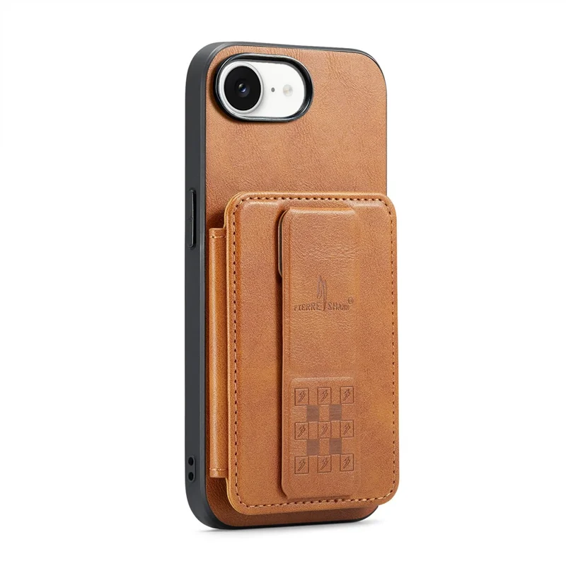 FIERRE SHANN 024 Handyhülle für iPhone 16e mit Kartenhalter, Ständer und Ledertextur - Braun