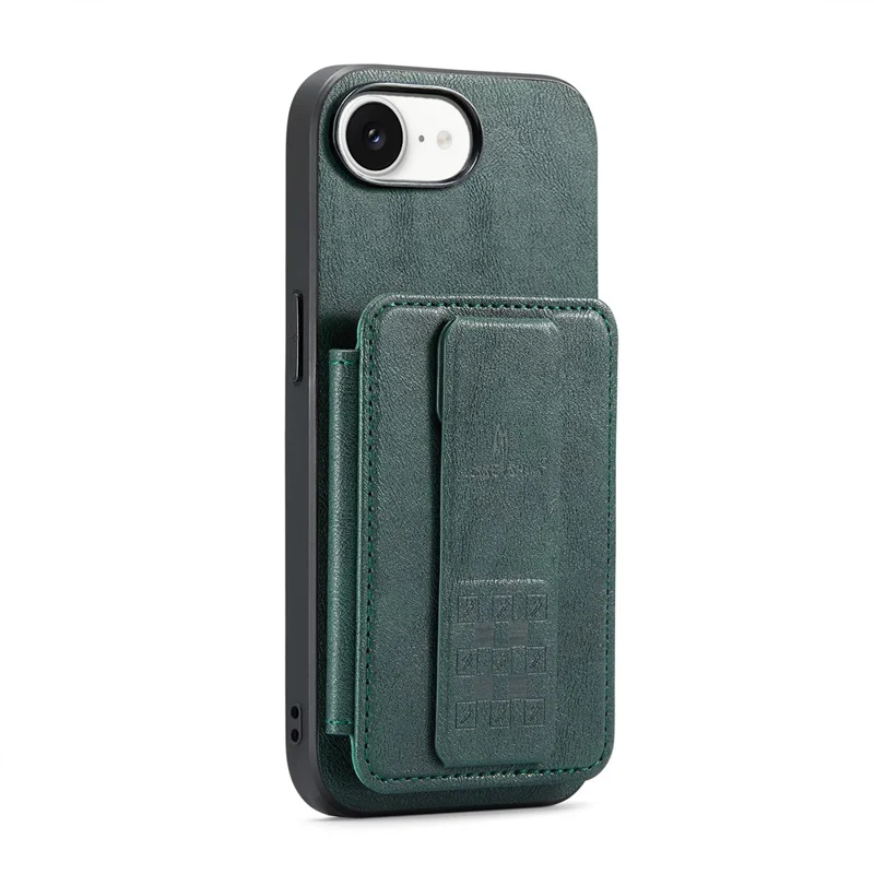 FIERRE SHANN 024 For iPhone 17e / 16e Case Card Holder Kickstand Waxy Texture Leather + TPU Phone Cover - Green