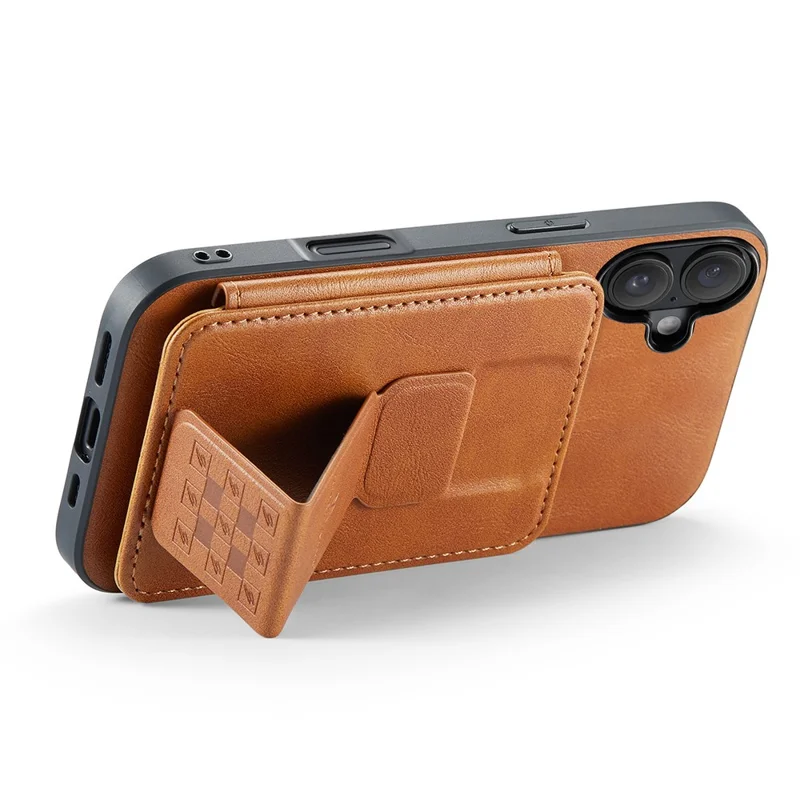 FIERRE SHANN 024 Handyhülle für iPhone 16 mit Kartenhalter, Ständer und Lederoptik + TPU Schutzhülle - Braun